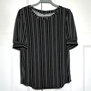 * Black, white short sleeve striped dress shirt 
* Beetlejuice vibes!